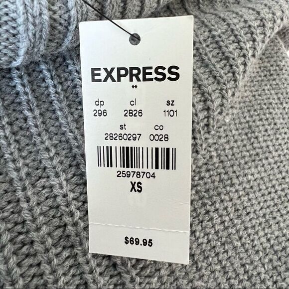 Express Gray Knit Mock Neck Pullover Sweater W/ Wide Cuff Sleeves XS - Picture 8 of 10